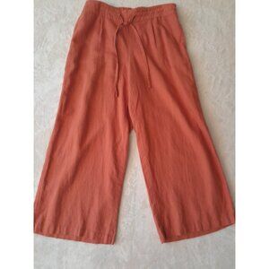 Womens Linen Blend Pants Wide Leg Vacation Comfy Pull On Sz Medium Burnt Orange
